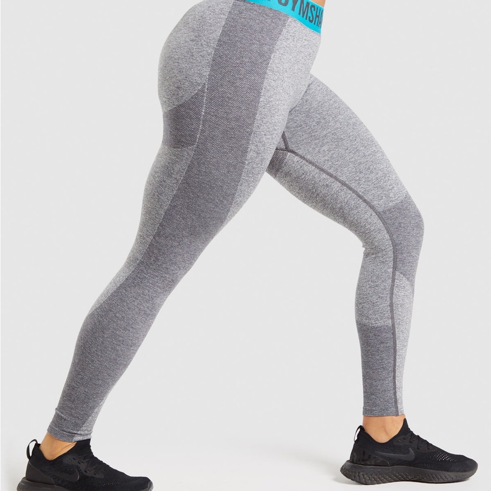 Blue Gymshark Flex OG Seamless Leggings Logo Waistband Size Small No Scrunch